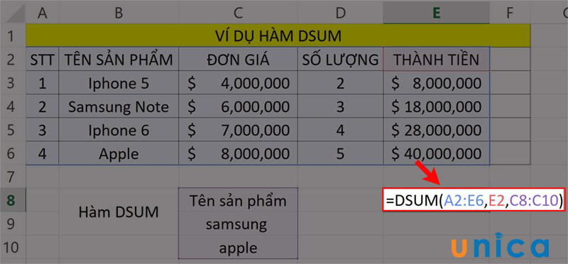 Hướng dẫn chi tiết cách sử dụng hàm DSUM và ví dụ